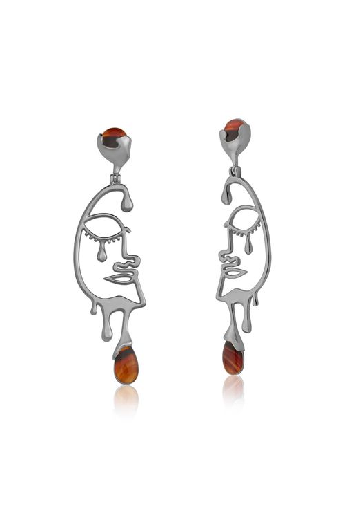 Brinco Emoção - Ágata Vermelha - Coleção Impulso Banho: Ródio Negro