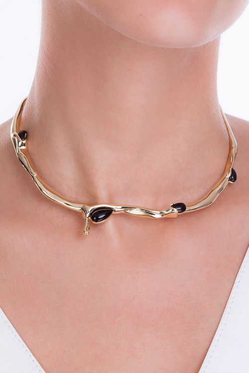 Colar Choker Calor - Ônix - Coleção Impulso Banho: Folheado a Ouro