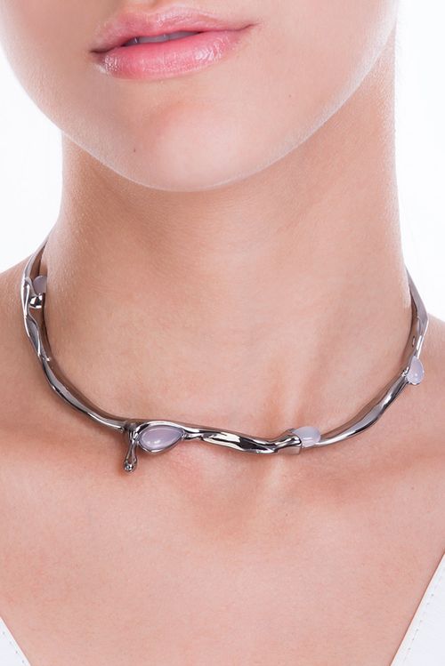Colar Choker Calor - Ágata Branca - Coleção Impulso Banho: Ródio Negro
