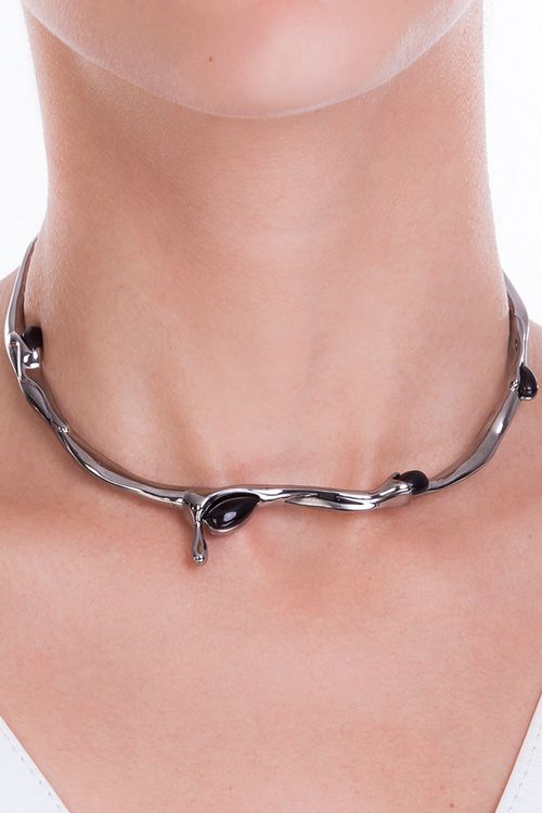Colar Choker Calor - Ônix - Coleção Impulso Banho: Ródio Negro