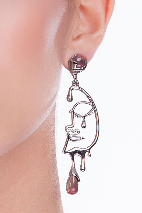 Brinco Emoção - Ágata Vermelha - Coleção Impulso Banho: Ródio Negro