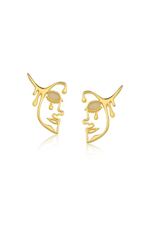 Brinco Sentimento - Ágata Branca - Coleção Impulso Banho: Folheado a Ouro
