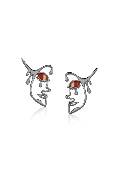 Brinco Sentimento - Ágata Vermelha - Coleção Impulso Banho: Ródio Negro