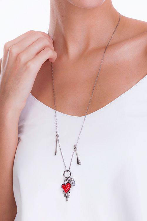 Colar Delírio - Vermelho - Coleção Impulso Banho: Ródio Negro