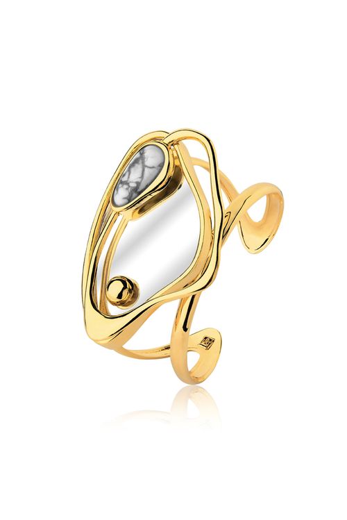 Pulseira Reflexo - Haulita e Espelho - Coleção Reflexo Banho: Folheado a Ouro