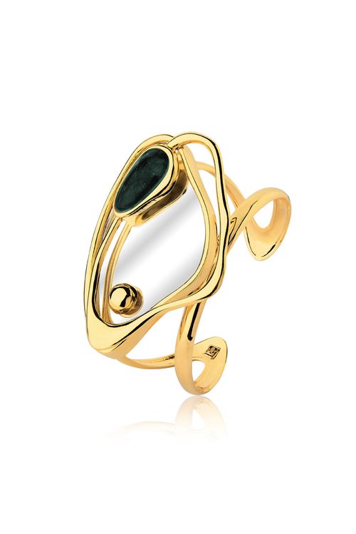 Pulseira Reflexo - Esmeralda e Espelho - Coleção Reflexo Banho: Folheado a Ouro