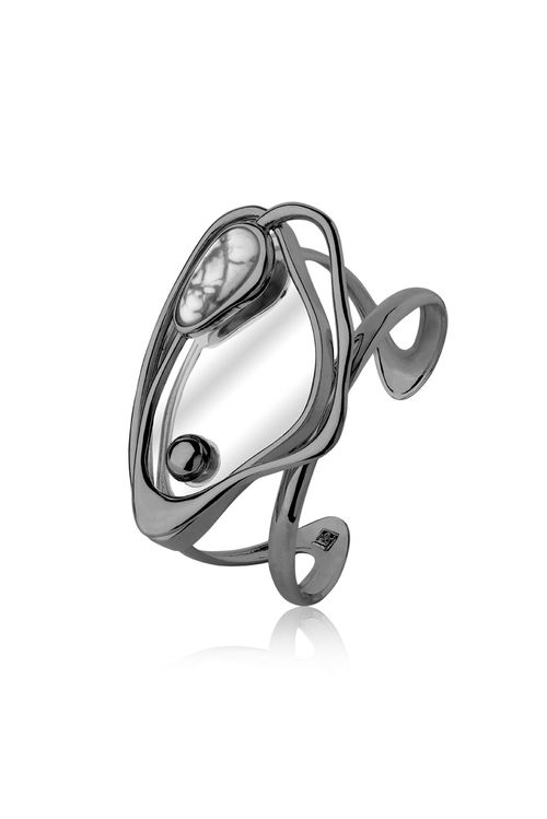 Pulseira Reflexo - Haulita e Espelho - Coleção Reflexo Banho: Ródio Negro