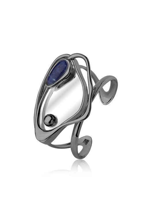 Pulseira Reflexo - Sodalita e Espelho - Coleção Reflexo Banho: Ródio Negro