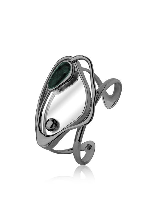Pulseira Reflexo - Esmeralda e Espelho - Coleção Reflexo Banho: Ródio Negro