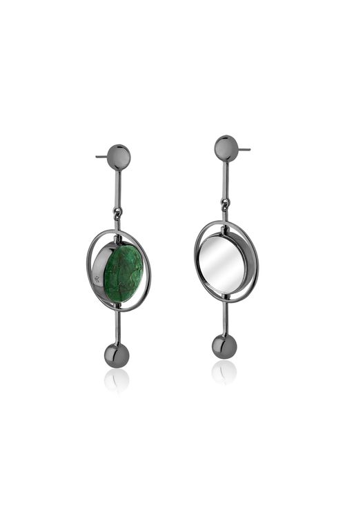 Brinco Luz - Esmeralda e Espelho - Coleção Reflexo Banho: Ródio Negro