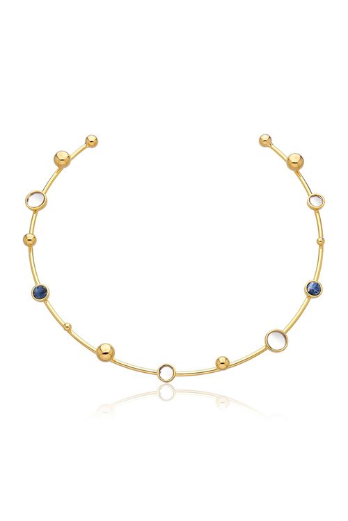 Colar Choker Infinito - Sodalita e Espelho - Coleção Reflexo Banho: Folheado a Ouro
