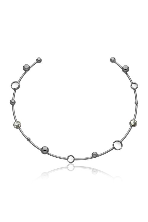 Colar Choker Infinito - Haulita e Espelho - Coleção Reflexo Banho: Ródio Negro