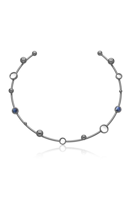 Colar Choker Infinito - Sodalita e Espelho - Coleção Reflexo Banho: Ródio Negro