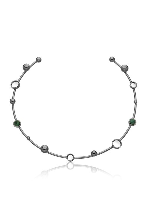 Colar Choker Infinito - Esmeralda e Espelho - Coleção Reflexo Banho: Ródio Negro