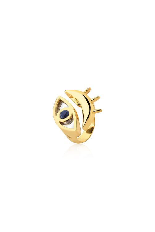 Anel Olhar - Sodalita e Espelho - Coleção Reflexo Banho: Folheado a Ouro