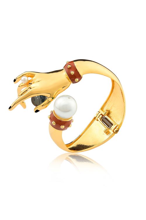 Pulseira Inès - Cristal Grafitado, Pérola e Caramelo - Coleção Mademoiselle Banho: Folheado a Ouro