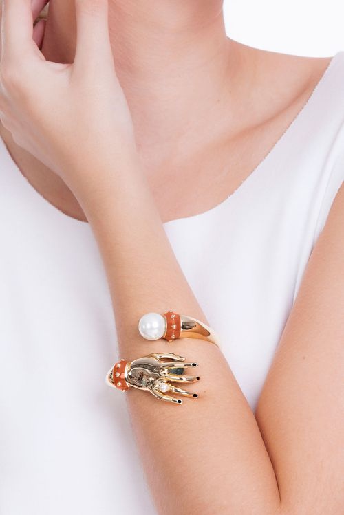 Pulseira Inès - Cristal Grafitado, Pérola e Caramelo - Coleção Mademoiselle Banho: Folheado a Ouro