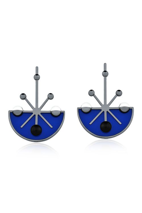 Brinco La Estrella - Azul - Coleção Fusion Banho: Ródio Negro