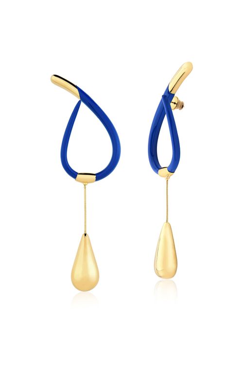 Brinco La Gota que Resbala - Azul - Coleção Fusion Banho: Folheado a Ouro