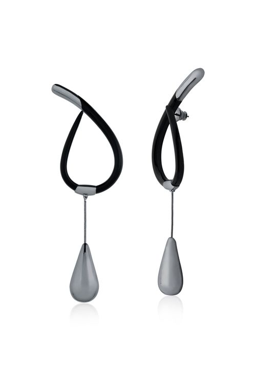 Brinco La Gota que Resbala - Preto - Coleção Fusion Banho: Ródio Negro