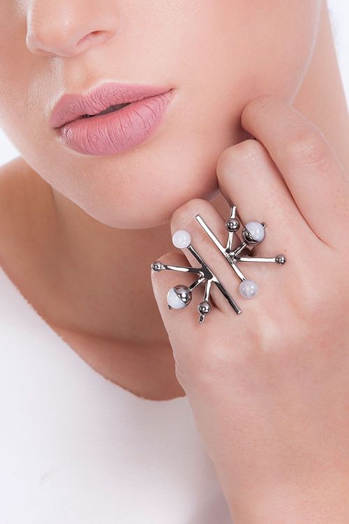 Anel La Estrella - Porcelana Branca - Coleção Fusion Banho: Ródio Negro