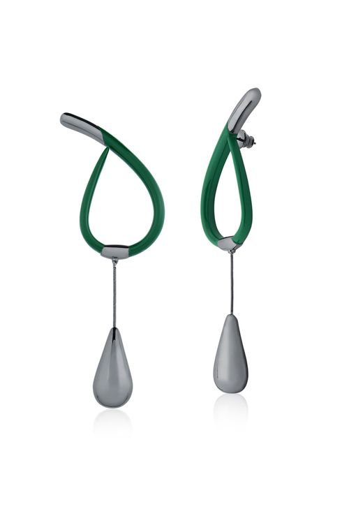 Brinco La Gota que Resbala - Verde - Coleção Fusion Banho: Ródio Negro