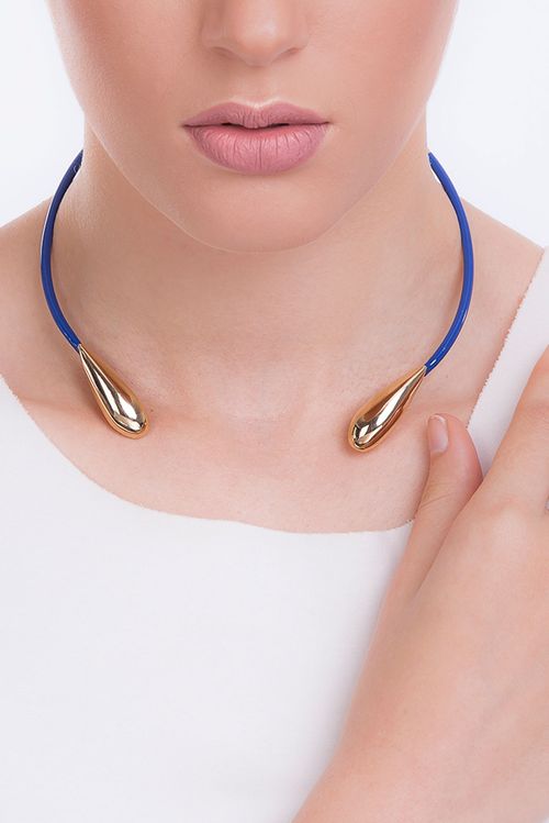 Colar Choker Las Gotas - Azul - Coleção Fusion Banho: Folheado a Ouro