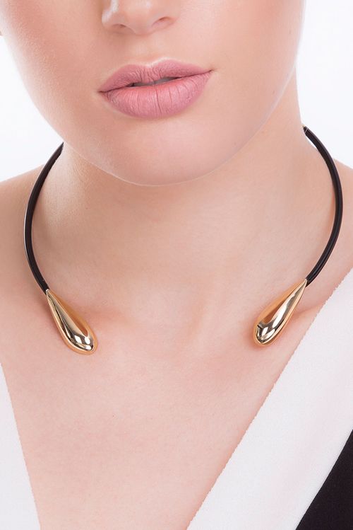 Colar Choker Las Gotas - Preto - Coleção Fusion Banho: Folheado a Ouro
