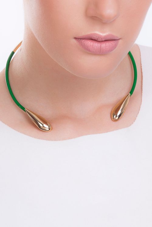 Colar Choker Las Gotas - Verde - Coleção Fusion Banho: Folheado a Ouro