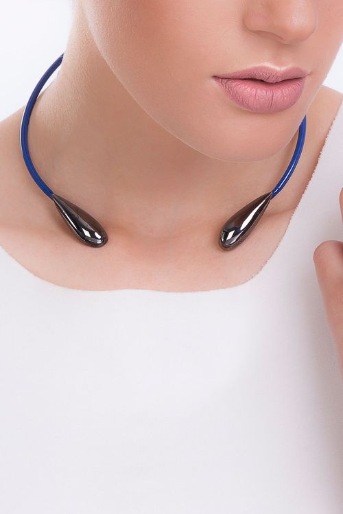 Colar Choker Las Gotas - Azul - Coleção Fusion Banho: Ródio Negro