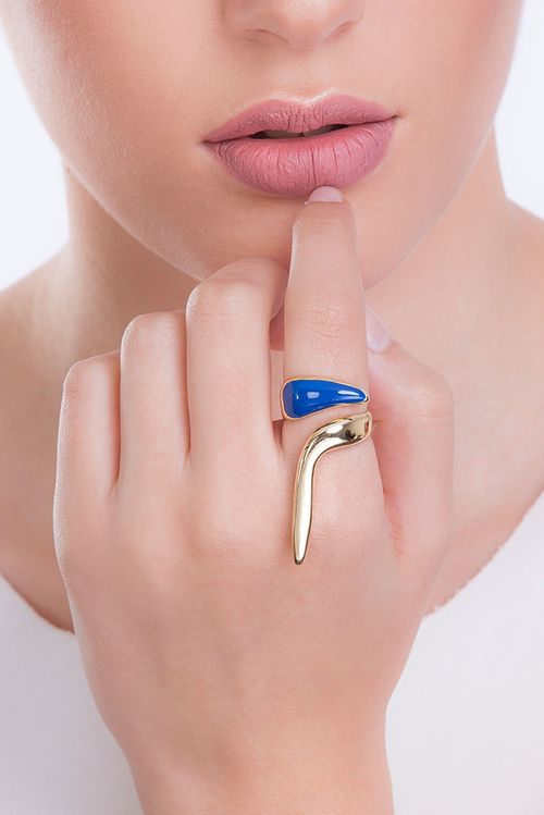 Anel El Poema - Azul - Coleção Fusion Banho: Folheado a Ouro