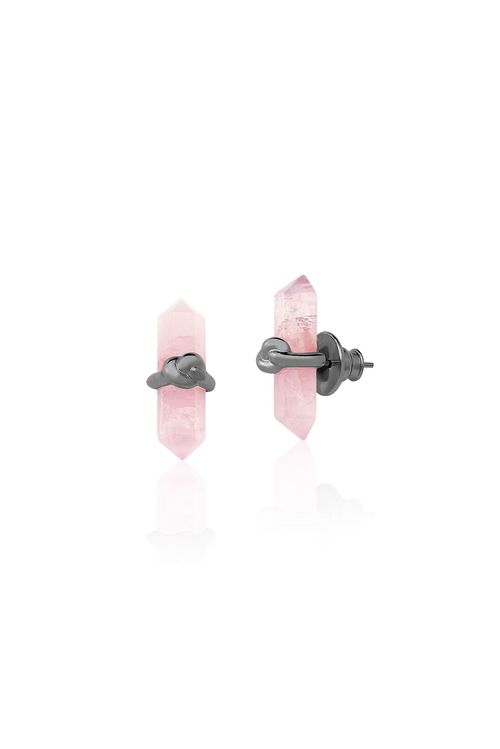 Brinco Knot Petit - Quartzo Rosa - Coleção In Love Banho: Ródio Negro