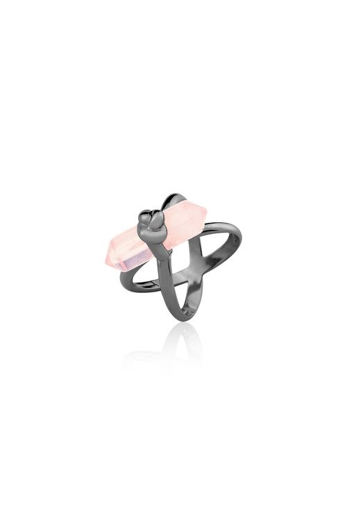 Anel Knot - Quartzo Rosa - Coleção In Love Banho: Ródio Negro