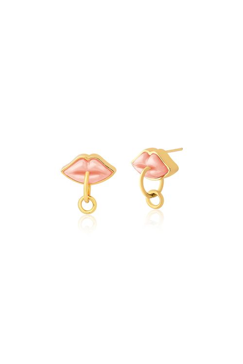 Brinco Small Kiss - Rosa - Coleção Kiss Me Banho: Folheado a Ouro