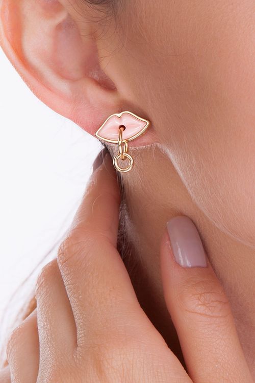 Brinco Small Kiss - Rosa - Coleção Kiss Me Banho: Folheado a Ouro
