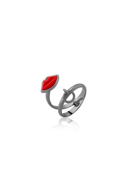 Anel Kiss - Vermelho - Coleção Kiss Me Banho: Ródio Negro