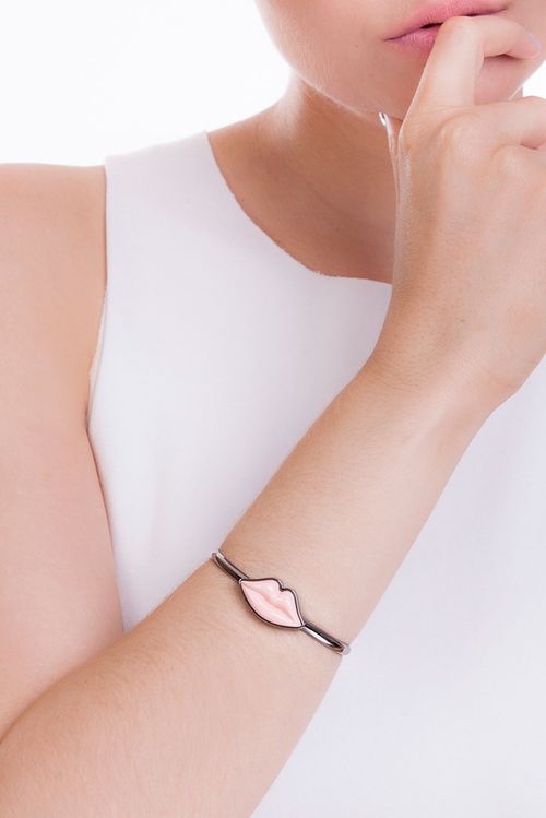Pulseira Soft Kiss - Rosa - Coleção Kiss Me Banho: Ródio Negro