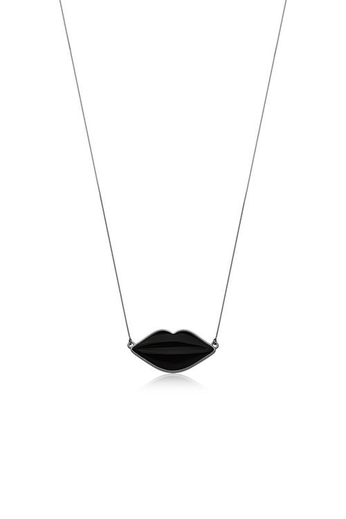 Colar Boca Kiss - Ônix - Coleção Kiss Me Banho: Ródio Negro