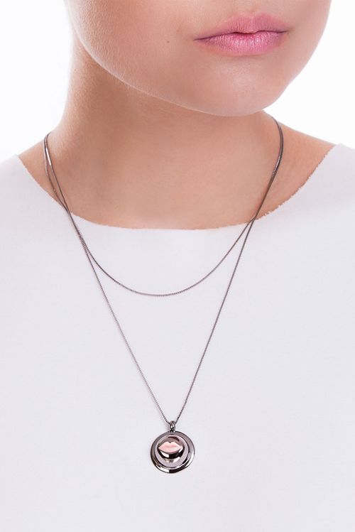 Colar Soft Kiss - Rosa - Coleção Kiss Me Banho: Ródio Negro