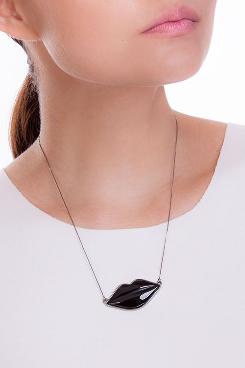 Colar Boca Kiss - Ônix - Coleção Kiss Me Banho: Ródio Negro