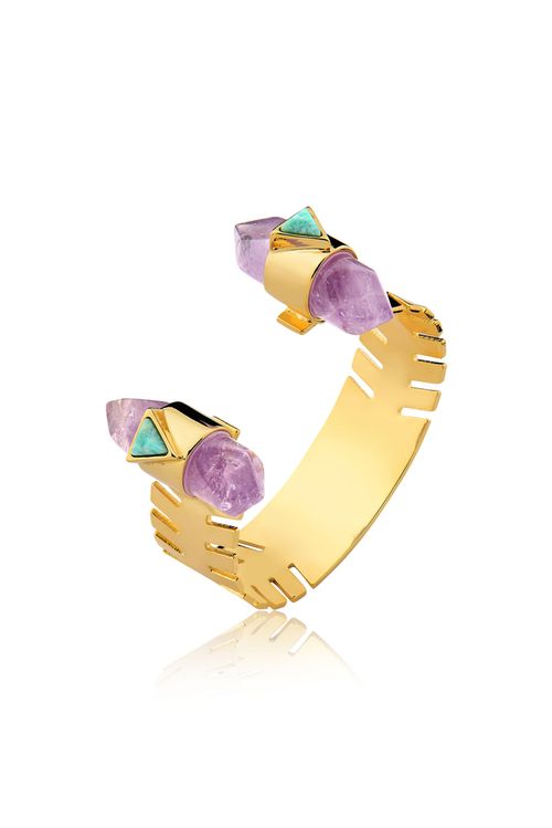 Pulseira Nomad - Amazonita e Ametista - Coleção Boho Tropical Banho: Folheado a Ouro