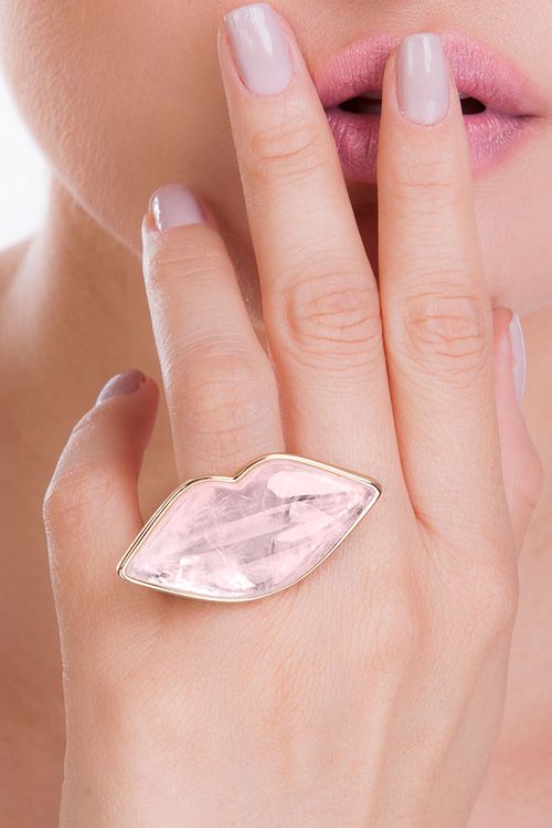 Anel Kiss Me - Quartzo Rosa - Coleção Kiss Me Banho: Folheado a Ouro