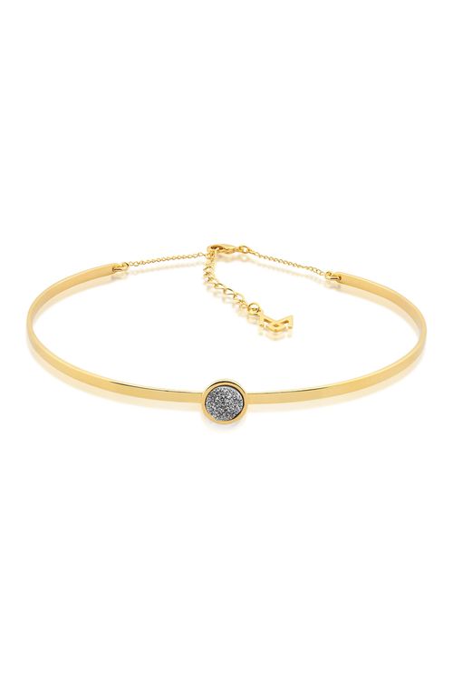 Colar Choker Princesa - Drusa Metalizada - Coleção Essential Banho: Folheado a Ouro