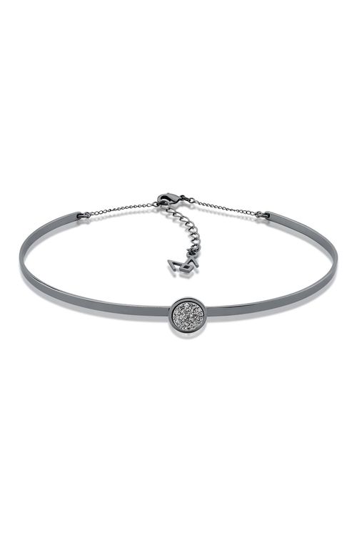 Colar Choker Princesa - Drusa Metalizada - Coleção Essential Banho: Ródio Negro