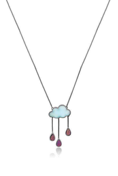 Colar Rain - Ágata Azul e Drusa Multicolorida - Coleção Lolinha Dream Banho: Ródio Negro
