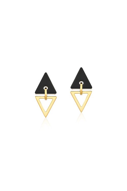 Brinco Edge - Ônix - Coleção Millennium Banho: Folheado a Ouro