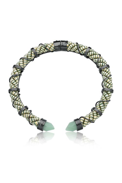 Colar Choker Eden - Quartzo Verde - Coleção Origens Banho: Ródio Negro