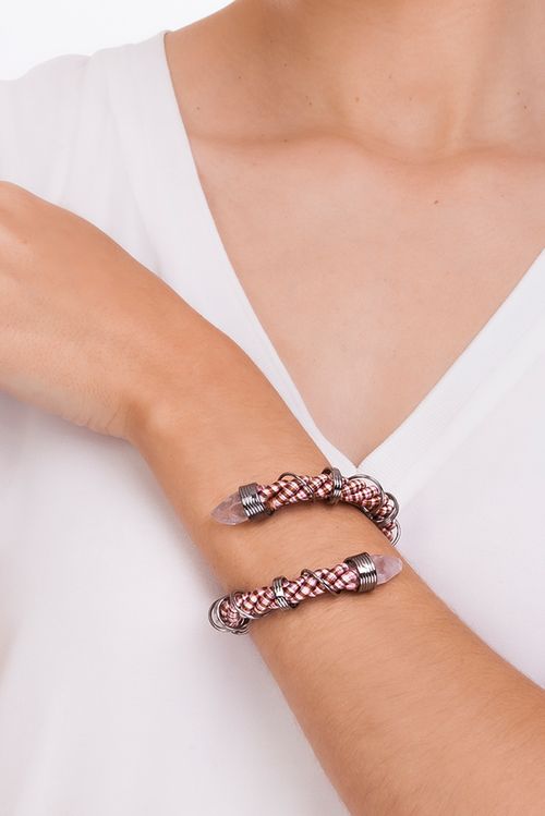 Pulseira Eden - Quartzo Rosa - Coleção Origens Banho: Ródio Negro