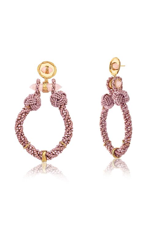 Brinco Etnico - Quartzo Rosa - Coleção Origens Banho: Folheado a Ouro