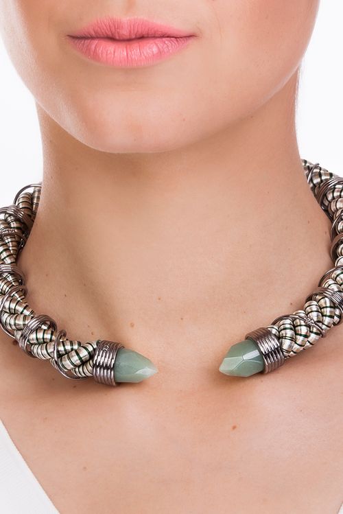 Colar Choker Eden - Quartzo Verde - Coleção Origens Banho: Ródio Negro